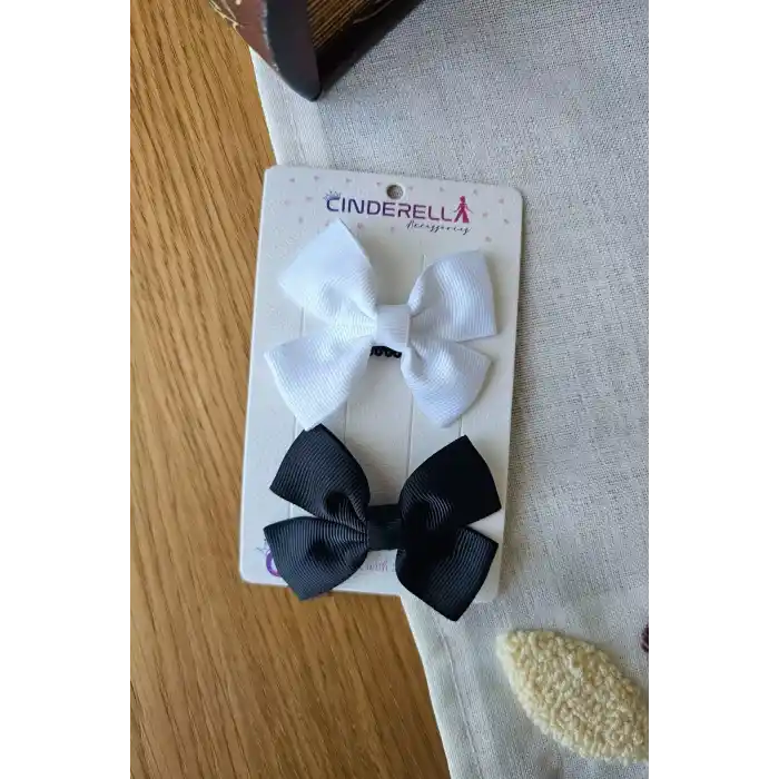 2li Saten Fiyonk Kurdele Kız Bebek Yenidoğan Saçsız Bebek Tokası 7cm - Az Saçlı Kız Çocuk Toka Seti