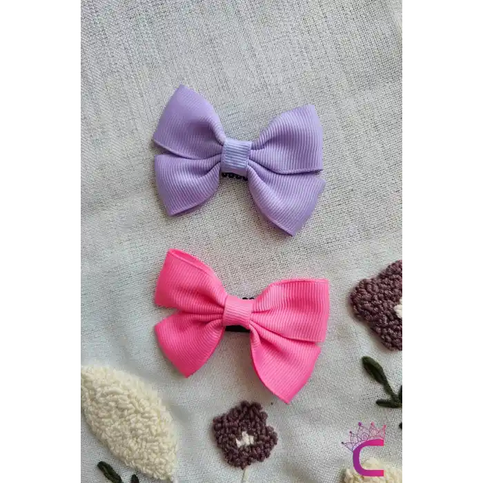 2li Saten Fiyonk Saçsız Bebek Tokası 7cm - Grogren Kurdeleli Kız Bebek Az Saçlı Yenidoğan Toka Seti