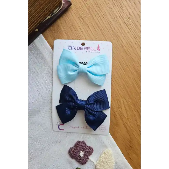 2li Saten Fiyonk Saçsız Bebek Tokası 7cm - Kurdeleli Kız Bebek Az Saçlı Yenidoğan Toka Klipsi Seti