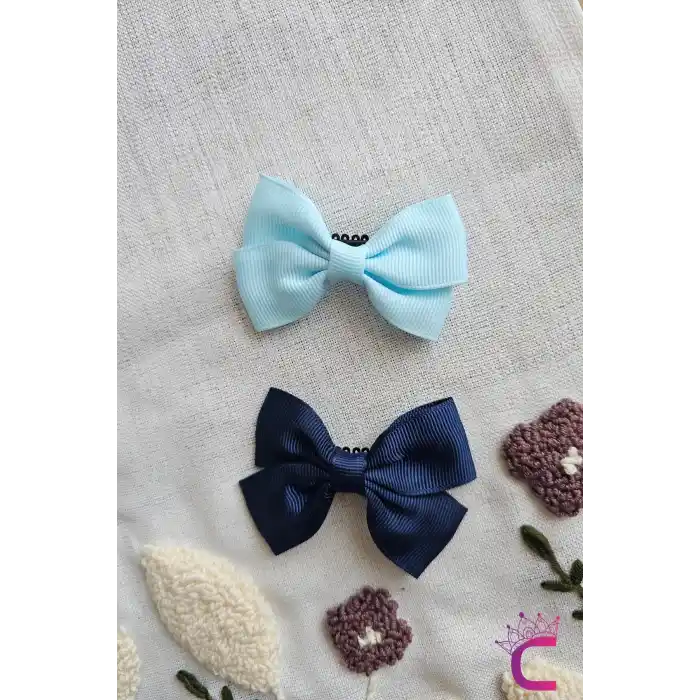 2li Saten Fiyonk Saçsız Bebek Tokası 7cm - Kurdeleli Kız Bebek Az Saçlı Yenidoğan Toka Klipsi Seti