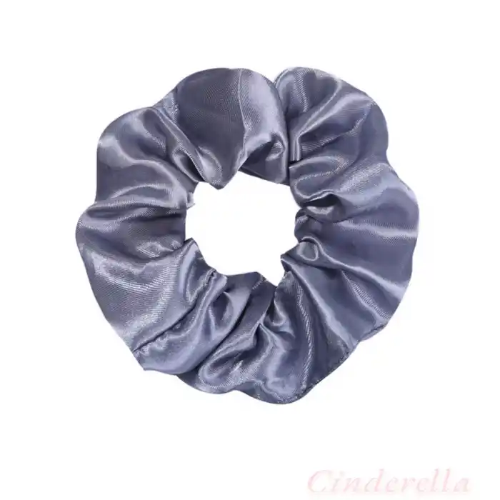 2li Saten Koyu Gri & Somon Orta Boy Scrunchie Simit Toka - Renkli Lastikli Saç Topuz Tokası