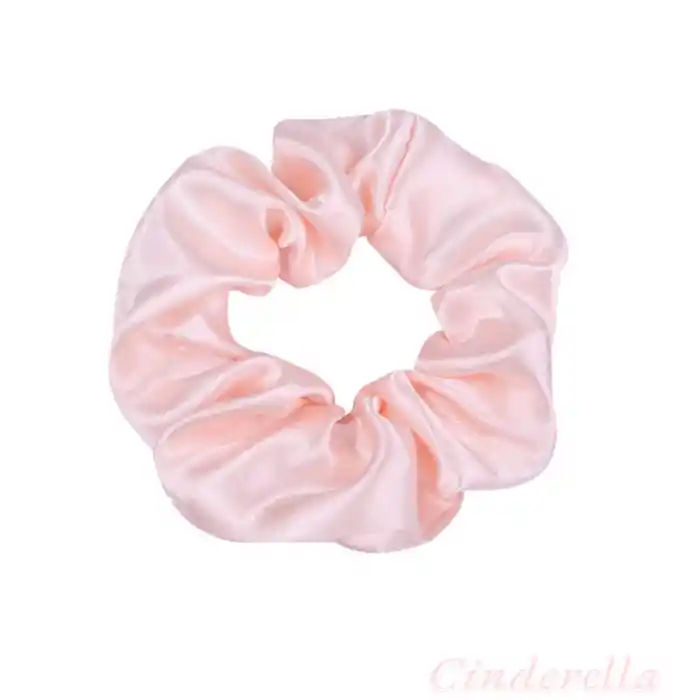 2li Saten Koyu Gri & Somon Orta Boy Scrunchie Simit Toka - Renkli Lastikli Saç Topuz Tokası