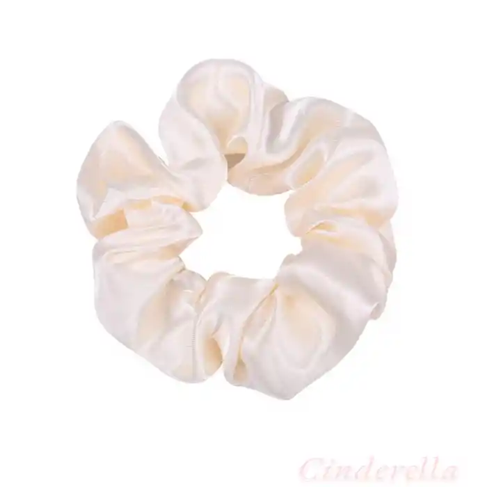 2li Saten Krem & Altın Varak Orta Boy Scrunchie Simit Toka - Renkli Lastikli Saç Topuz Tokası