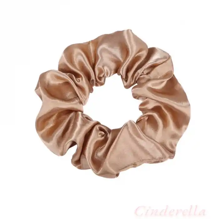 2li Saten Krem & Altın Varak Orta Boy Scrunchie Simit Toka - Renkli Lastikli Saç Topuz Tokası