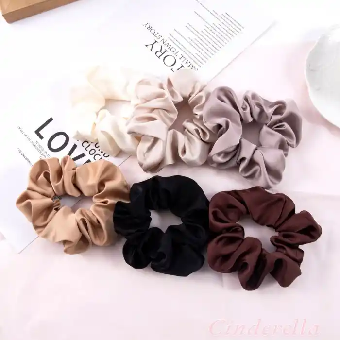 2li Saten Kumaş Kadın Scrunchie Simit Toka Krem - Uyku için Rahat Yumuşak Lastik Saç Tokası