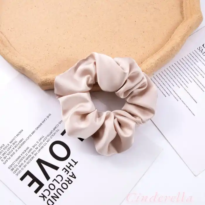 2li Saten Kumaş Kadın Scrunchie Simit Toka Krem - Uyku için Rahat Yumuşak Lastik Saç Tokası