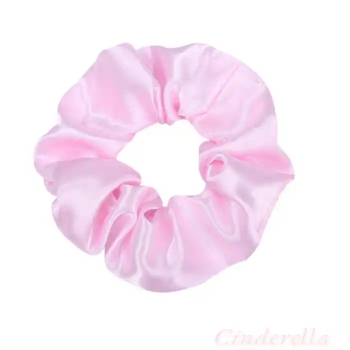 2li Saten Siyah & Pembe Orta Boy Scrunchie Simit Toka - Renkli Lastikli Saç Topuz Tokası