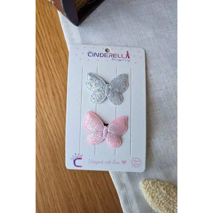 2li Simli Kelebekli Saçsız Bebek Tokası - Az Saçlı Kız Bebek Toka Seti Çıtçıtlı Yenidoğan Tokası