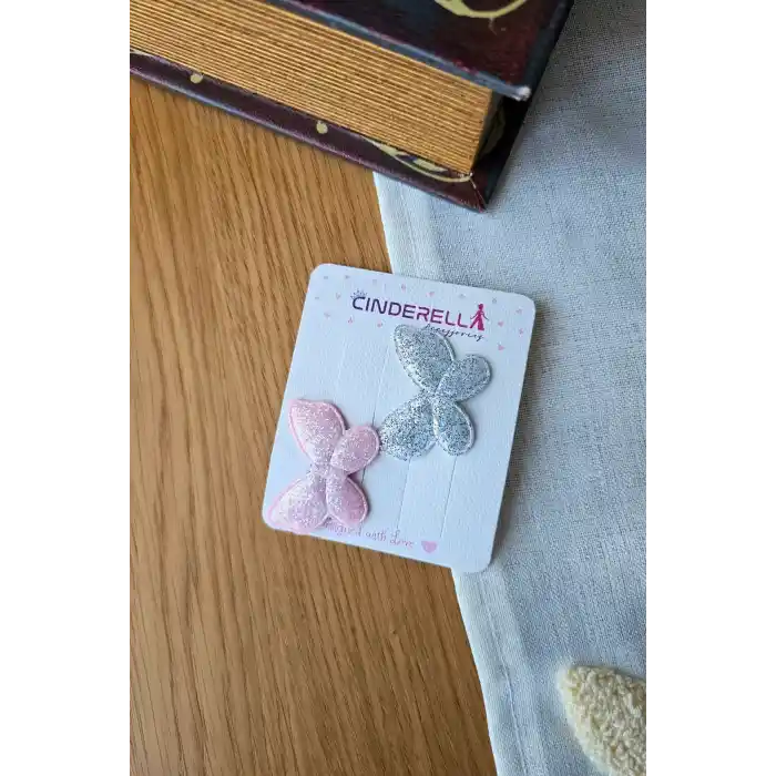 2li Simli Kelebekli Saçsız Bebek Tokası - Az Saçlı Kız Bebek Toka Seti Çıtçıtlı Yenidoğan Tokası