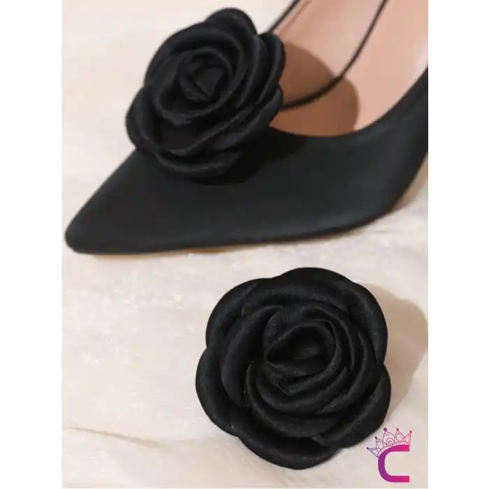 2li Siyah Gül Çiçekli Çıkarılabilir Klipsli Ayakkabı Süsü - Zarif Yaka Süsü Ayakkabı Charmı Tokası