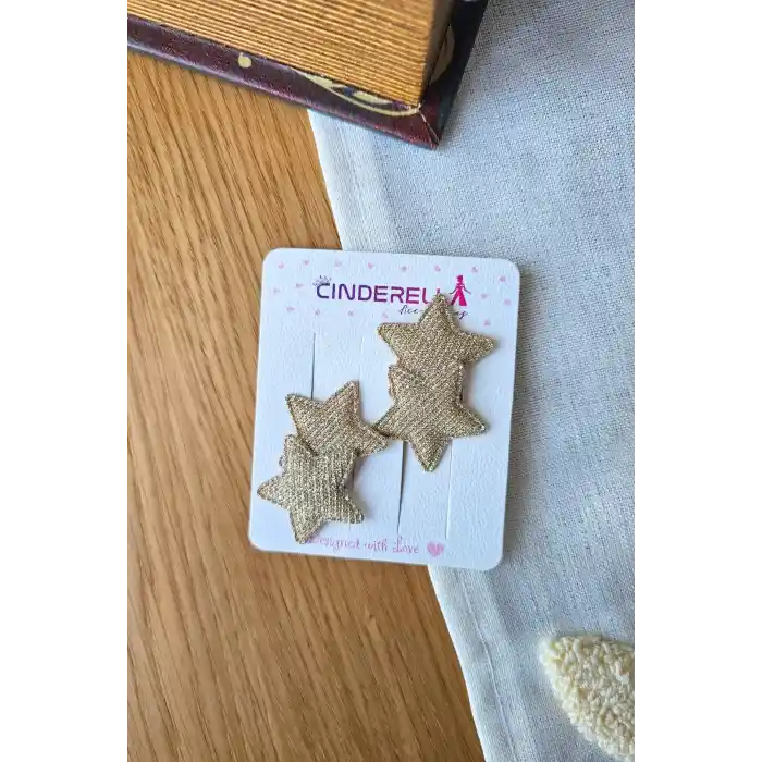 2li Yaldız Gold Renk Çift Yıldızlı Saçsız Bebek Tokası - Az Saçlı Kız Bebek Çıtçıtlı Yenidoğan Toka
