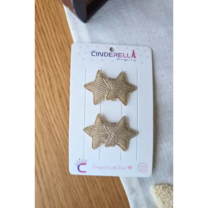 2li Yaldız Gold Renk Çift Yıldızlı Saçsız Bebek Tokası - Az Saçlı Kız Bebek Çıtçıtlı Yenidoğan Toka