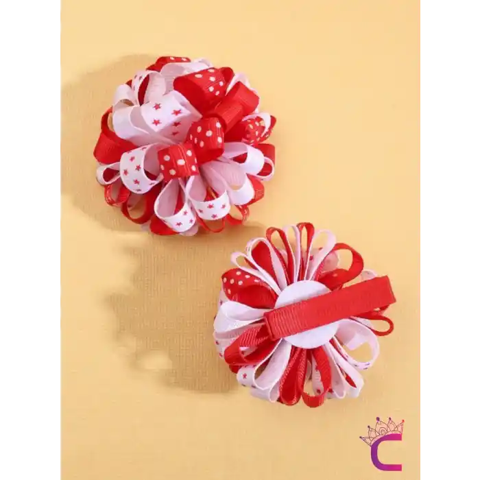 2li Yıldızlı Kırmızı Beyaz Kurdele Çiçekli 23 Nisan Pens Toka Seti - 29 Ekim Bayramı Saç Tokası