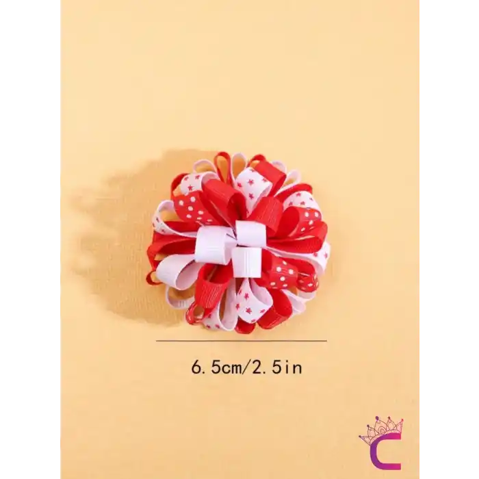 2li Yıldızlı Kırmızı Beyaz Kurdele Çiçekli 23 Nisan Pens Toka Seti - 29 Ekim Bayramı Saç Tokası