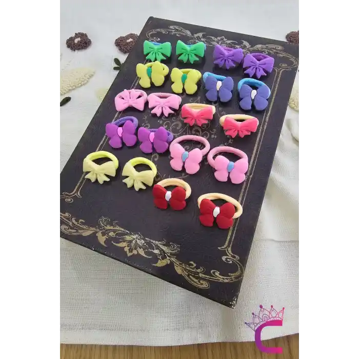 20li Çantalı Yumuşak Acıtmaz Kız Bebek Havlu Lastik Toka Seti - Renkli Çocuk Lastikli Saç Tokası