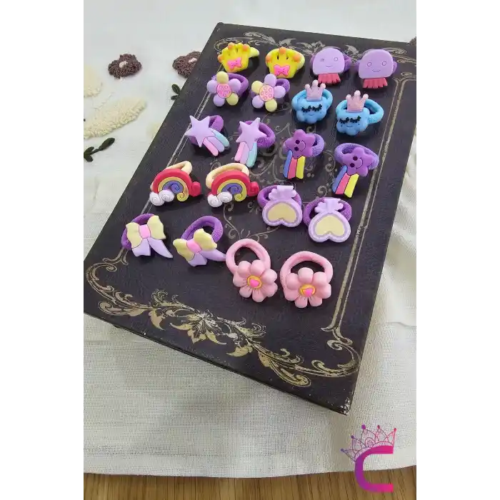 20li Çantalı Yumuşak Acıtmaz Kız Bebek Havlu Lastik Toka Seti - Renkli Çocuk Lastikli Saç Tokası