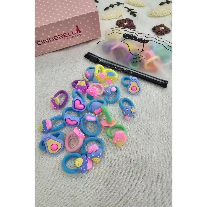 20li Çantalı Yumuşak Acıtmaz Kız Bebek Havlu Lastik Toka Seti - Renkli Çocuk Lastikli Saç Tokası