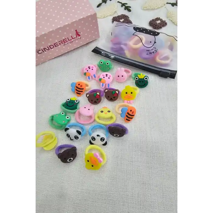 20li Çantalı Yumuşak Acıtmaz Kız Bebek Havlu Lastik Toka Seti - Renkli Çocuk Lastikli Saç Tokası