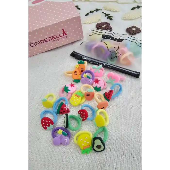 20li Çantalı Yumuşak Acıtmaz Kız Bebek Havlu Lastik Toka Seti - Renkli Çocuk Lastikli Saç Tokası