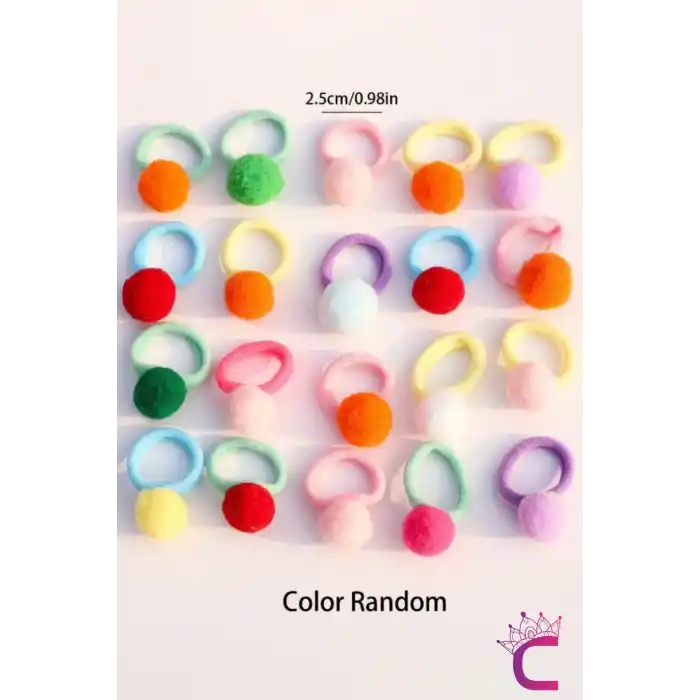 20li Çantalı Yumuşak Havlu Lastikli Renkli Ponponlu Kız Bebek Lastik Toka Seti - Çocuk Saç Tokası