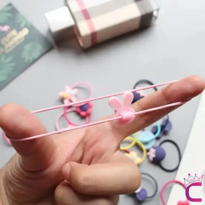 20li Esnek Kız Çocuk Lastik Toka Seti Bordo Çiçek Kurdele Fiyonk Figür Lastikli Saç Tokası