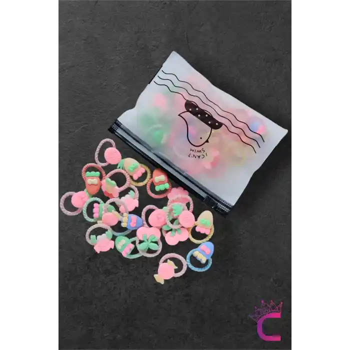 20li Renkli Karışık Figürlü Dayanıklı Kız Çocuk Lastik Toka Seti - Sevimli Bebek Lastikli Toka