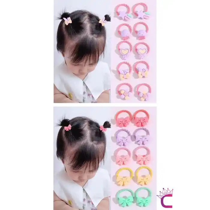 20li Renkli Karışık Figürlü Dayanıklı Kız Çocuk Lastik Toka Seti - Sevimli Bebek Lastikli Toka