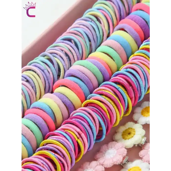 213lü Hediyelik Kutulu Kız Çocuk Bebek Toka Seti Doğum Günü Hediyesi Çiçekli Lastik Pens Saç Tokası