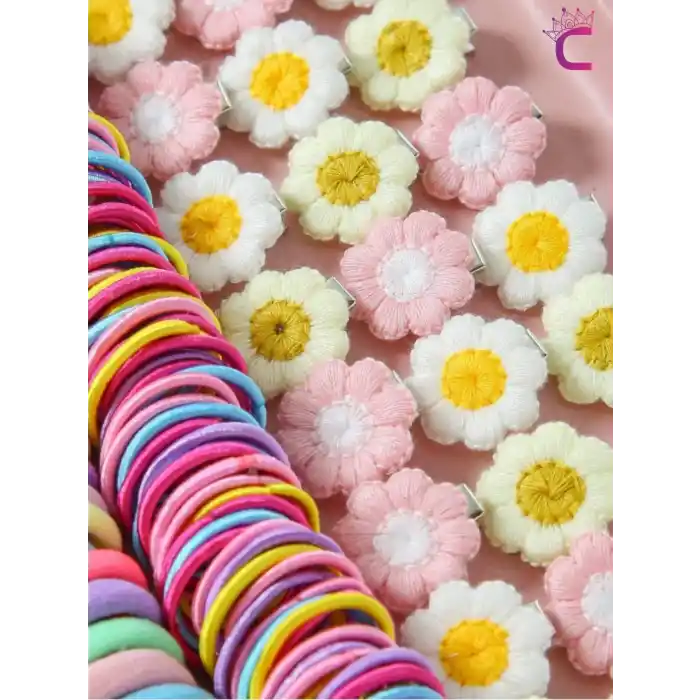 213lü Hediyelik Kutulu Kız Çocuk Bebek Toka Seti Doğum Günü Hediyesi Çiçekli Lastik Pens Saç Tokası