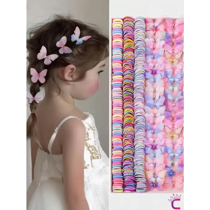 260 Parça Hediyelik Kutulu Kız Çocuk Toka Seti Doğum Günü Hediyesi Kelebekli Lastik Bebek Saç Tokası