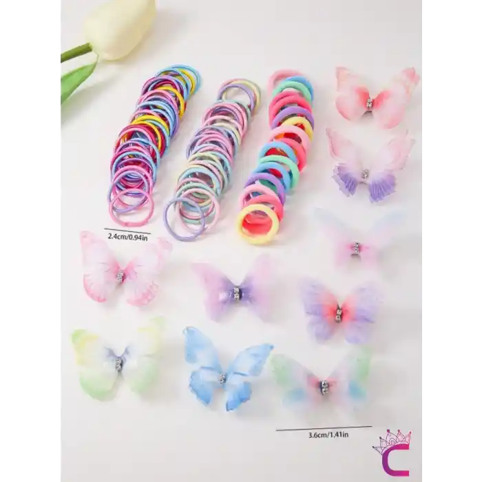 260 Parça Hediyelik Kutulu Kız Çocuk Toka Seti Doğum Günü Hediyesi Kelebekli Lastik Bebek Saç Tokası