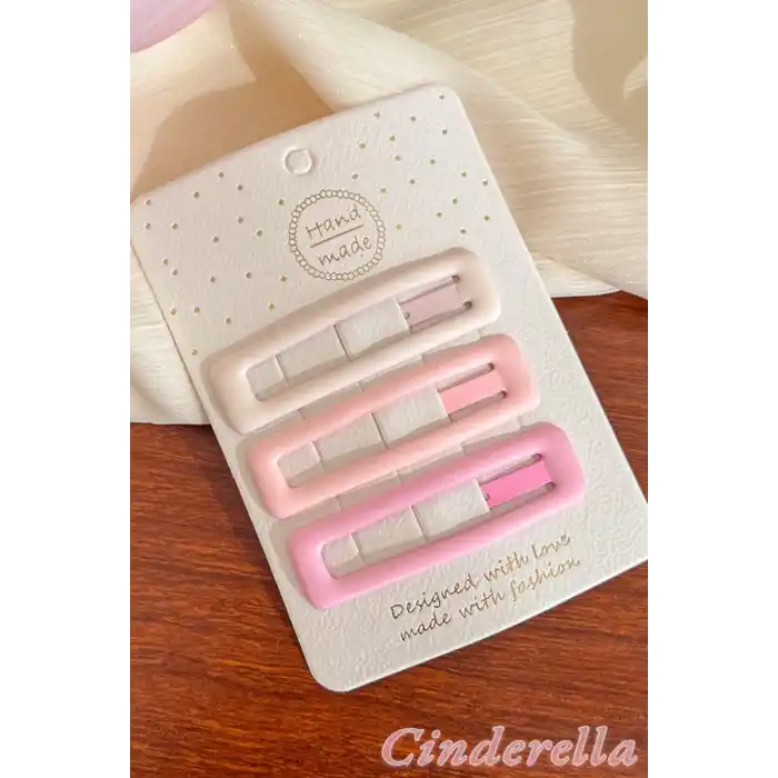 3lü Büyük Boy Mat Soft Pembe Tonlu Dikdörtgen Model Çıt Çıt Toka Seti 6 cm - Kız Çocuk Çıtçıt Toka