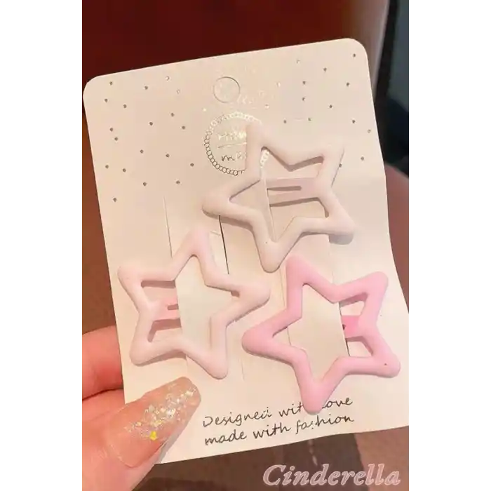 3lü Büyük Mat Soft Pembe Tonlu Yıldızlı Çıtçıt Toka Seti 4.2cm - Çocuk Yıldız Çıtçıtlı Yan Saç Toka