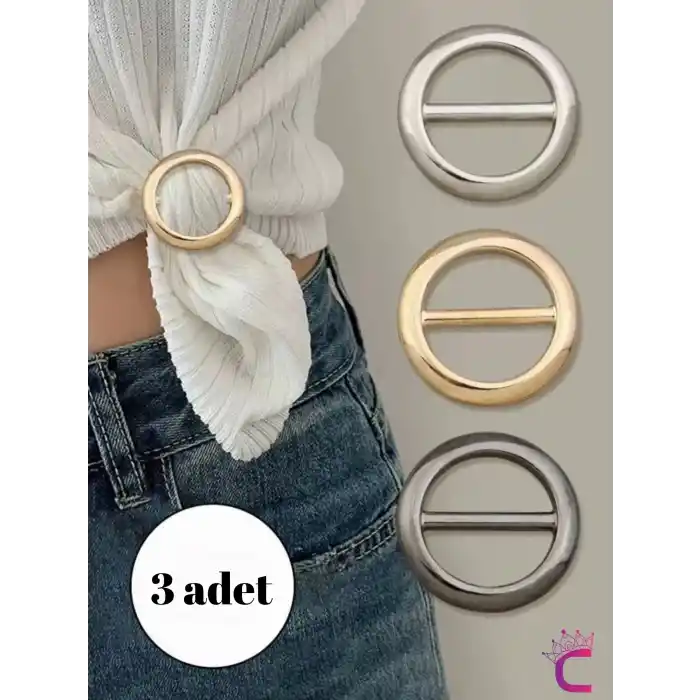 3lü Çok Amaçlı Fular Tişört Toplama Bağlama Klipsi Aparatı - Kadın Bel Kemeri Aksesuar Broş Toka