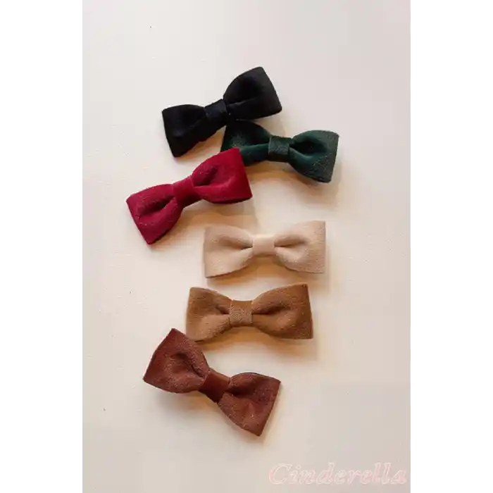 3lü Kadife Kumaşlı Kurdele Fiyonk Çocuk Toka Seti - Kız Çocuk Klips Pens Saç Tokası Model-1