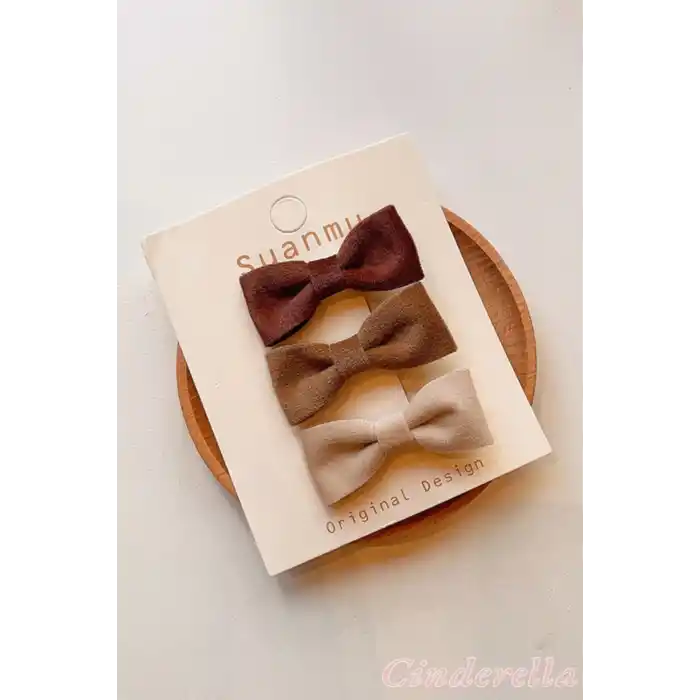 3lü Kadife Kumaşlı Kurdele Fiyonk Çocuk Toka Seti - Kız Çocuk Klips Pens Saç Tokası Model-2