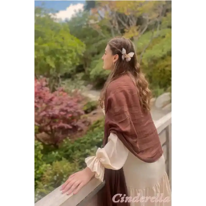 3lü Kuru Yaprak Renkli İnci Taşlı Hareketli Tül Kelebek Toka Seti 10 cm - Büyük Boy Kelebekli Toka