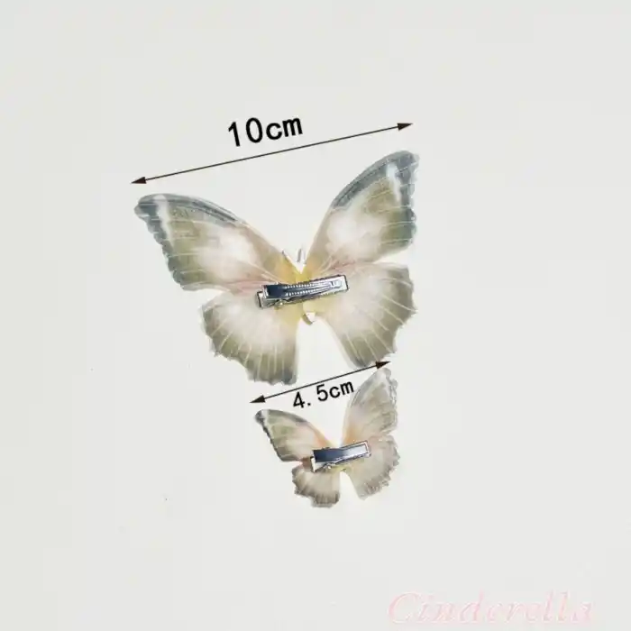 3lü Kuru Yaprak Renkli İnci Taşlı Hareketli Tül Kelebek Toka Seti 10 cm - Büyük Boy Kelebekli Toka