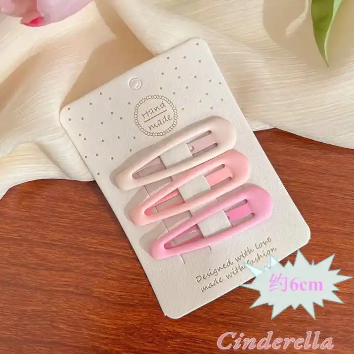 3lü Mat Soft Pembe Tonlu Klasik Model Çıtçıt Toka Seti 6 cm - Kız Çocuk Çıtçıtlı Yan Saç Tokası