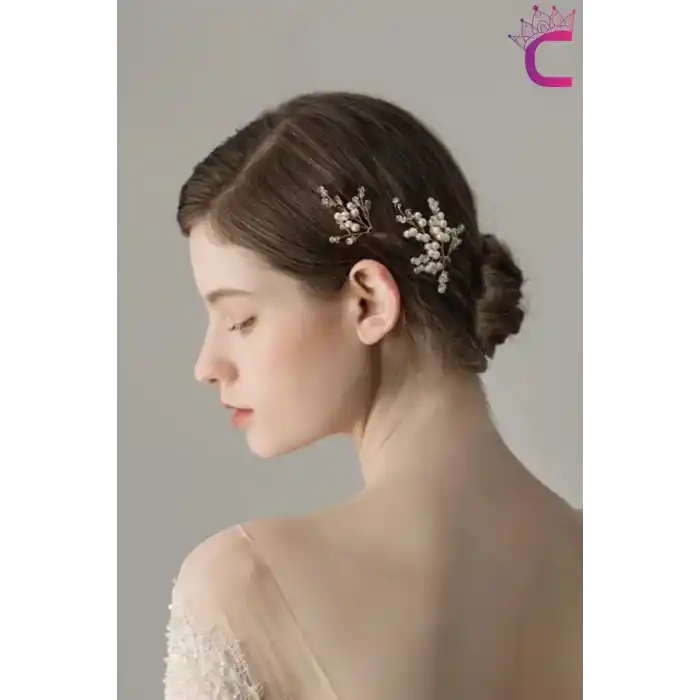 3lü Zarif İncili Kristal Taşlı Gelin Tacı Firkete Toka Gold - Düğün Nişan Nikah Söz Saç Aksesuarı