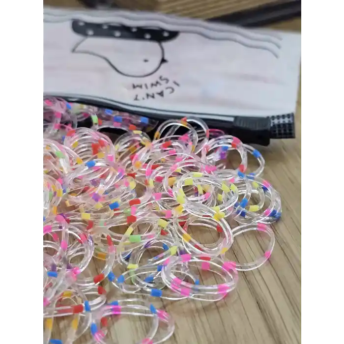 300lü Çantalı Dayanıklı Perma Lastik Toka Seti - Çocuk Bebek Şeffaf Neon Renkli Saç Örgü Lastiği