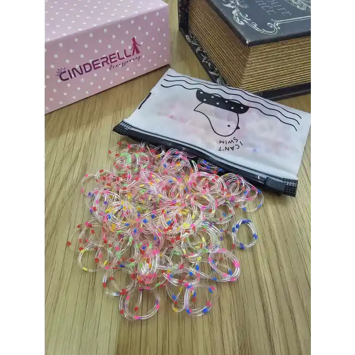 300lü Çantalı Dayanıklı Perma Lastik Toka Seti - Çocuk Bebek Şeffaf Neon Renkli Saç Örgü Lastiği