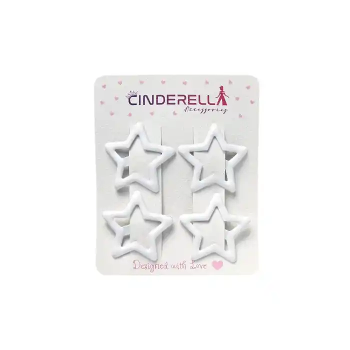 4lü Beyaz Renkli Yıldız Çıt Çıt Toka Seti 3.2 cm - Yıldızlı Çıtçıt Toka Çıtçıtlı Saç Tokası