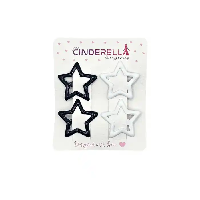 4lü Bjk Siyah Beyaz Taraftar Tokası 3.2cm Metal - Renkli Yıldızlı Çıtçıtlı Toka Çocuk Saç Tokası