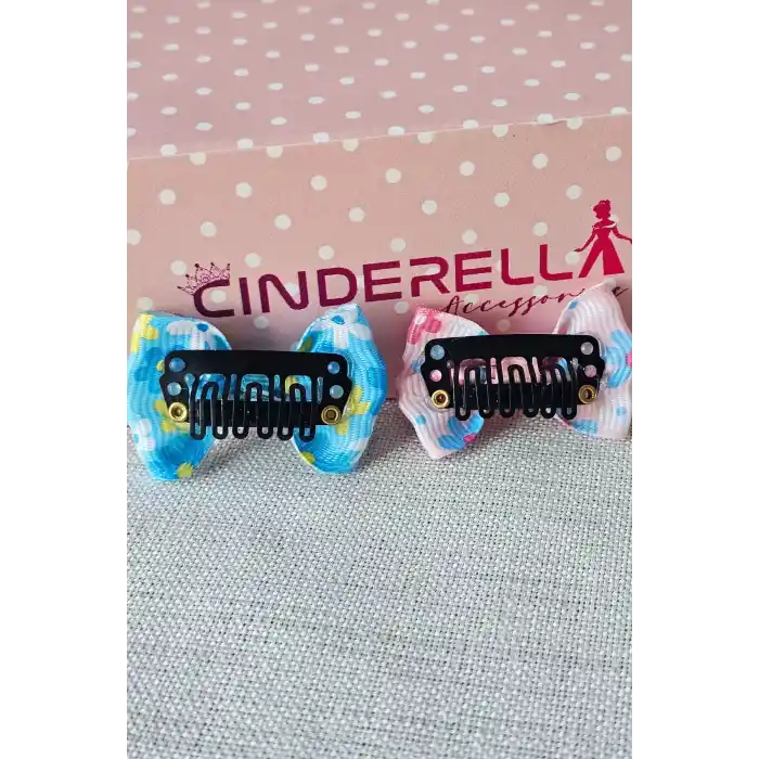 4lü Çiçekli Fiyonk Saçsız Kız Bebek Tokası 4cm - Kurdeleli Az Saçlı Yenidoğan Saç Toka Seti Klipsi