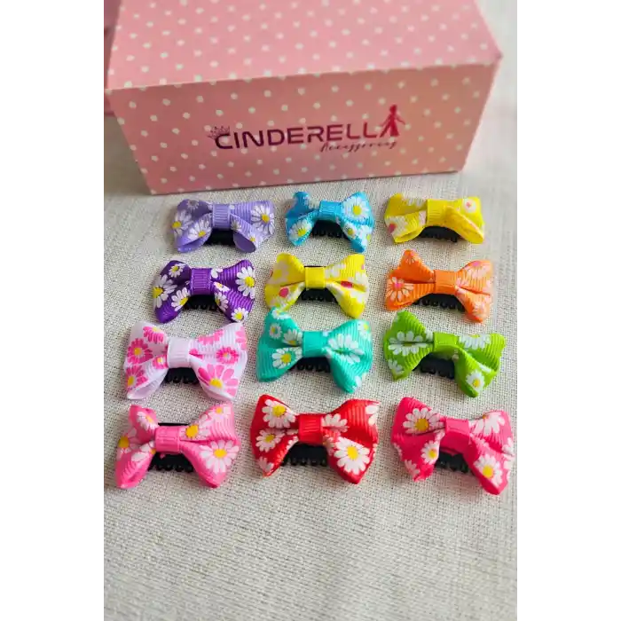 4lü Çiçekli Fiyonk Saçsız Kız Bebek Tokası 4cm - Kurdeleli Az Saçlı Yenidoğan Saç Toka Seti Klipsi