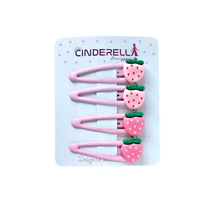 4lü Çilekli Çıt Çıt Kız Çocuk Toka Seti Pembe - Yumuşak Çıtçıt Bebek Saç Tokası Çıtçıtlı Toka