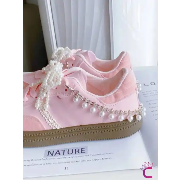 4lü Fiyonk İncili Zincirli Çıkarılabilir Ayakkabı Bağcık Tokası Klipsi Süsü - Kız Arkadaş Hediyesi