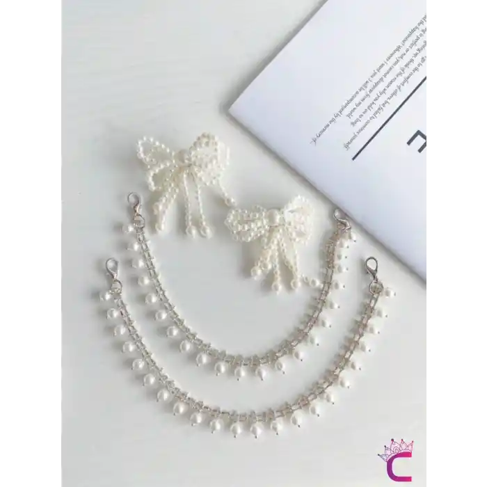 4lü Fiyonk İncili Zincirli Çıkarılabilir Ayakkabı Bağcık Tokası Klipsi Süsü - Kız Arkadaş Hediyesi