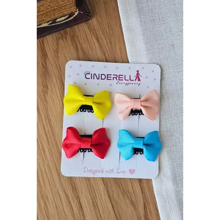 4lü Fiyonklu Saçsız Bebek Tokası Renkli - Az Saçlı Kız Bebek Toka Seti Çıt Çıt Yenidoğan Tokası